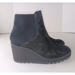 Eileen Fisher Wedge Ankle Boots Black Suede Sock Booties Women's Size 8